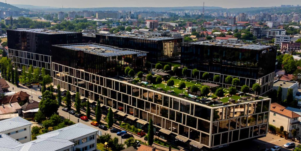 Clădirile de birouri Palas Campus din centrul Iașului, văzute de sus