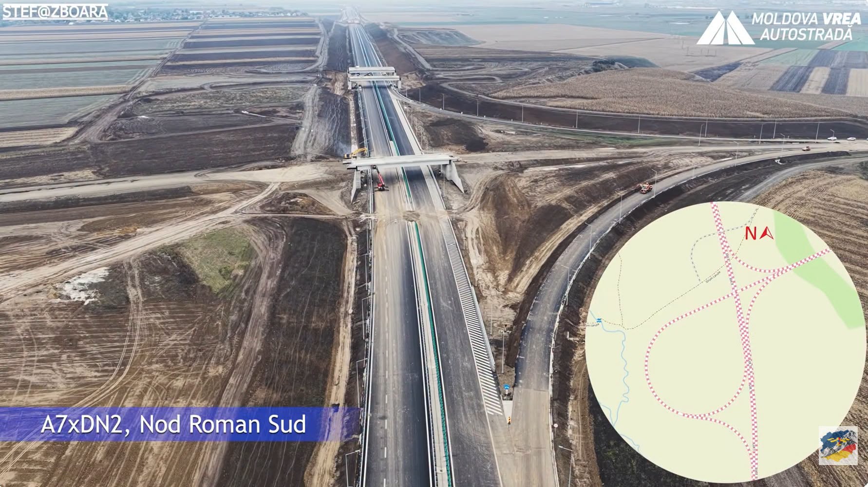 Nodul rutier Roman Sud, unde Autostrada A7 se intersectează cu DN2
