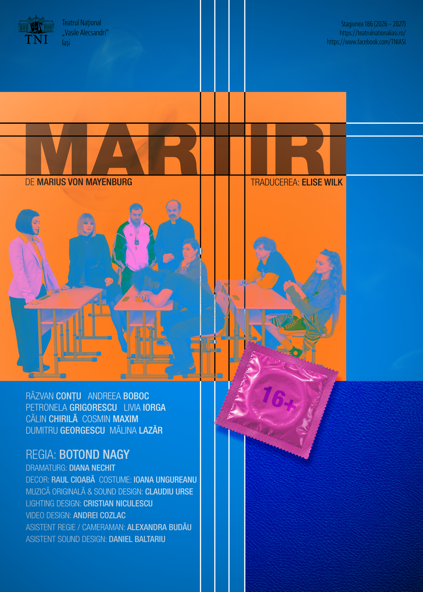 Afișul oficial al spectacolului Martiri de Marius von Mayenburg, în regia lui Botond Nagy, la Teatrul Național din Iași