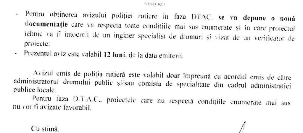 Extras din avizul poliției rutiere, cu valabilitatea de 12 luni